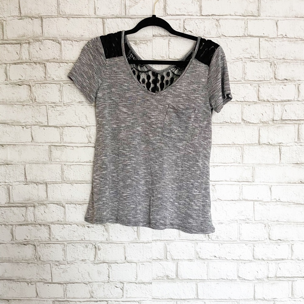 Neon Soul Short Sleeve Grey T-Shirt w/ Black Lace